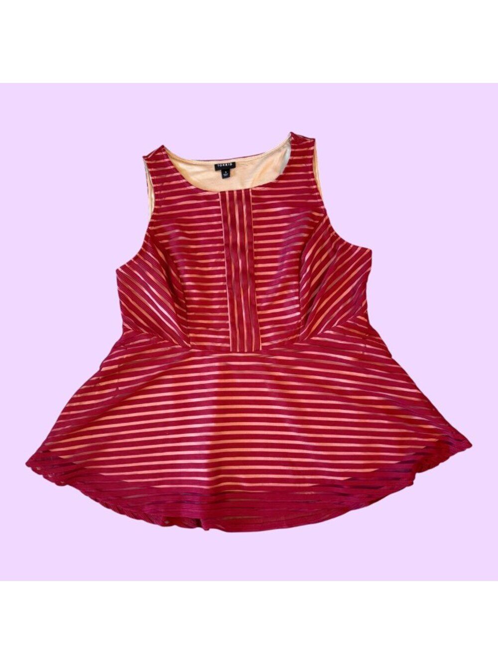 Torrid Red Shadow Stripe Sheer Peplum Sleeveless Top Plus Size 1